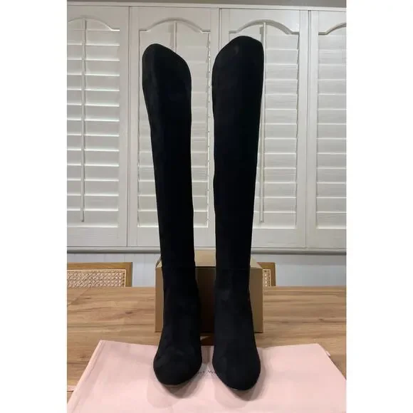 Stuart Weitzman 5050 Block Stretch Suede Over-The-Knee Black Boots Size 8 NWOB - Picture 7 of 12